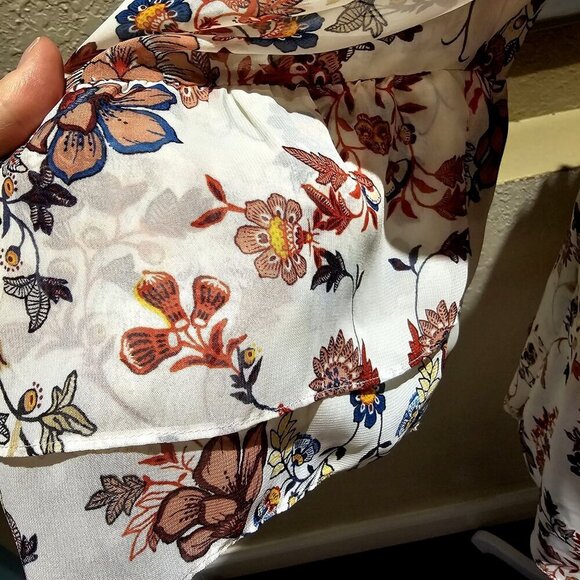 Alyx 1X Floral Peasant Chiffon Top Bohemian Off-Shoulder Flowy Garden Romantic - Picture 7 of 9